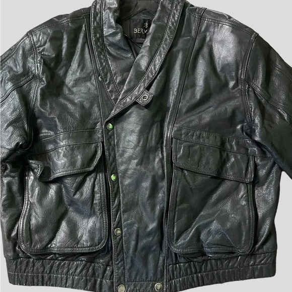 Vtg 80's BERMAN'S Black Leather Heavy Motorcycle Biker Punk Jacket! Size Large - Picture 2 of 10